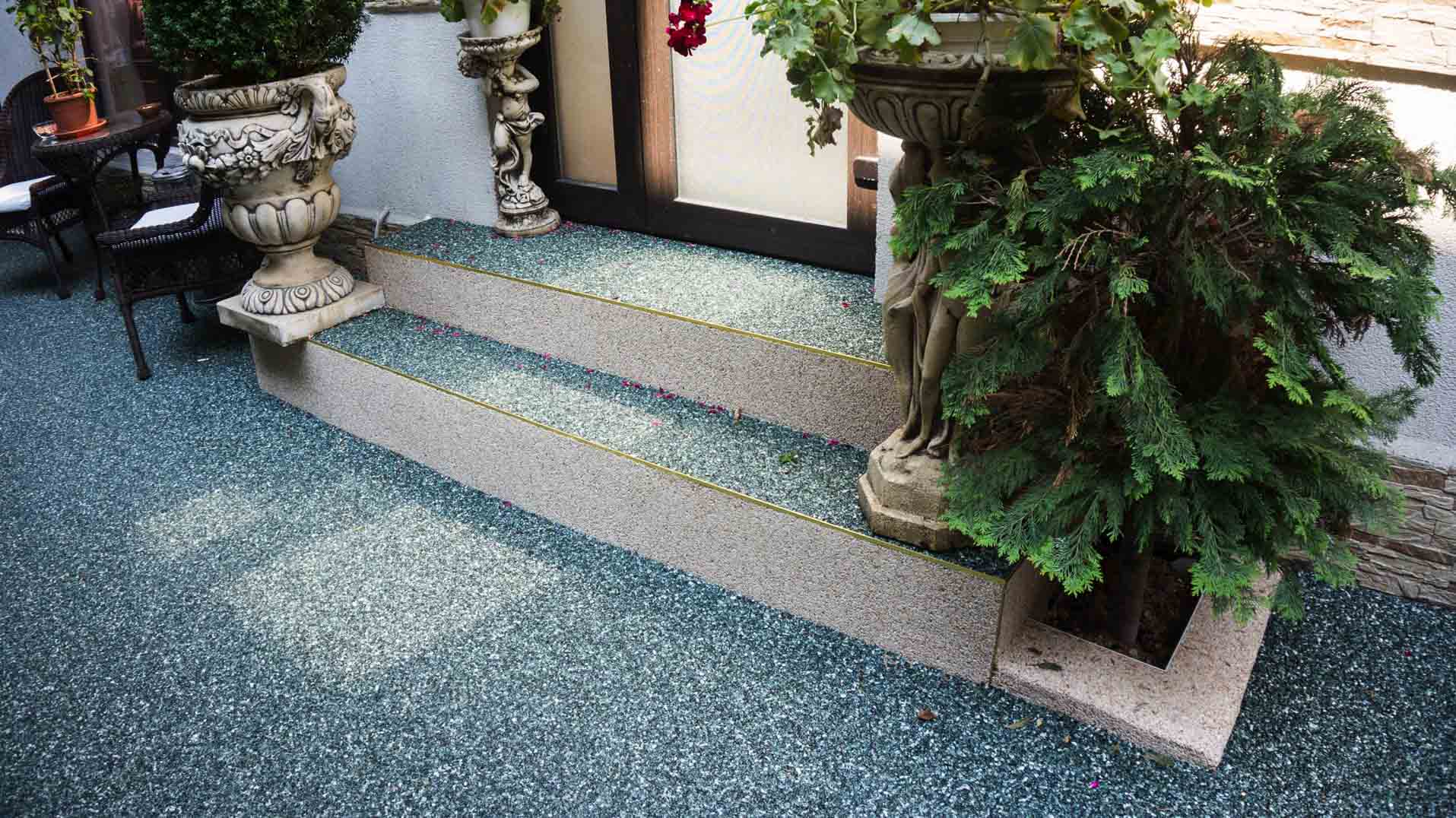 green stone carpet stairs